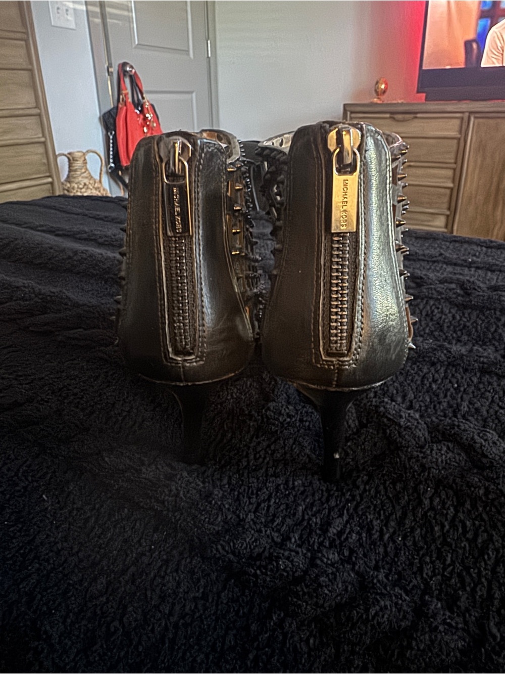 Michael Kors Black Studded Cutout Peep Toe Ankle Booties - Picture 3 of 5